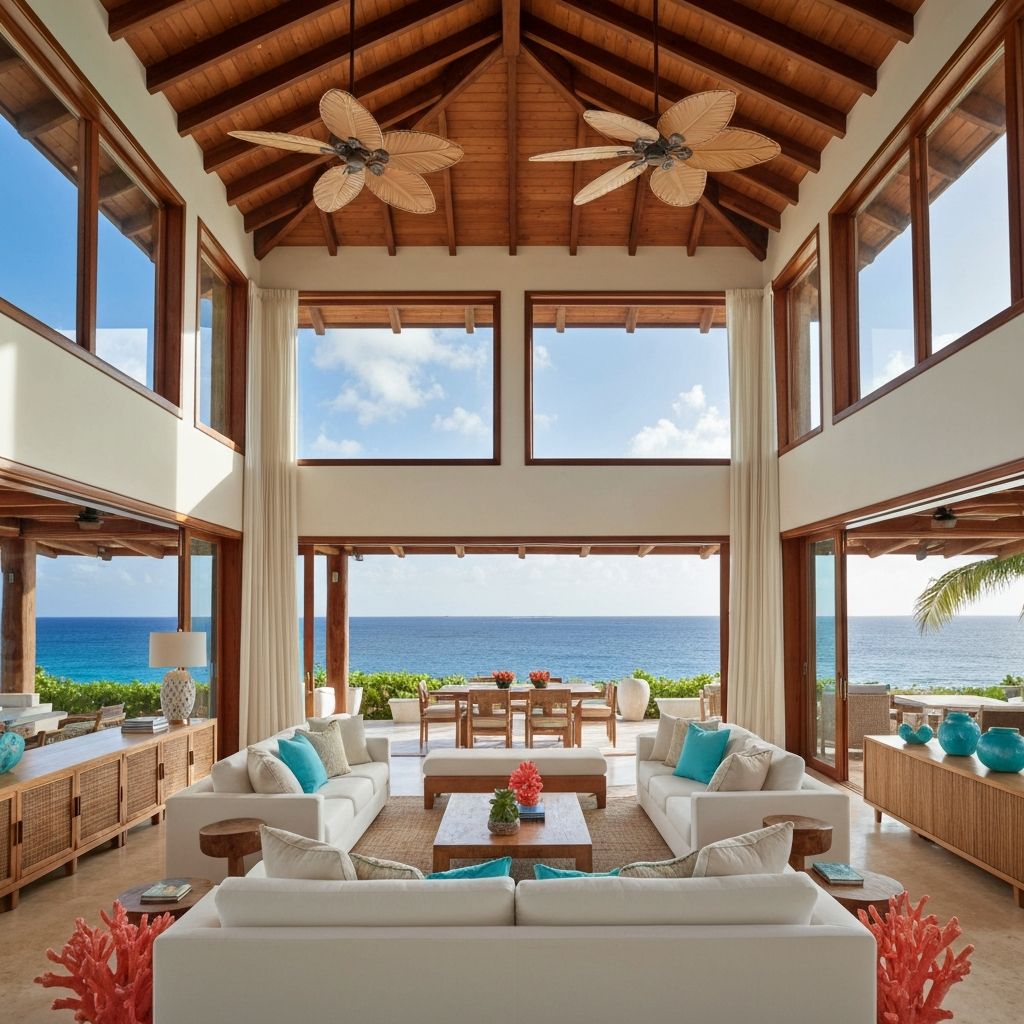 Spacious living room with ocean views