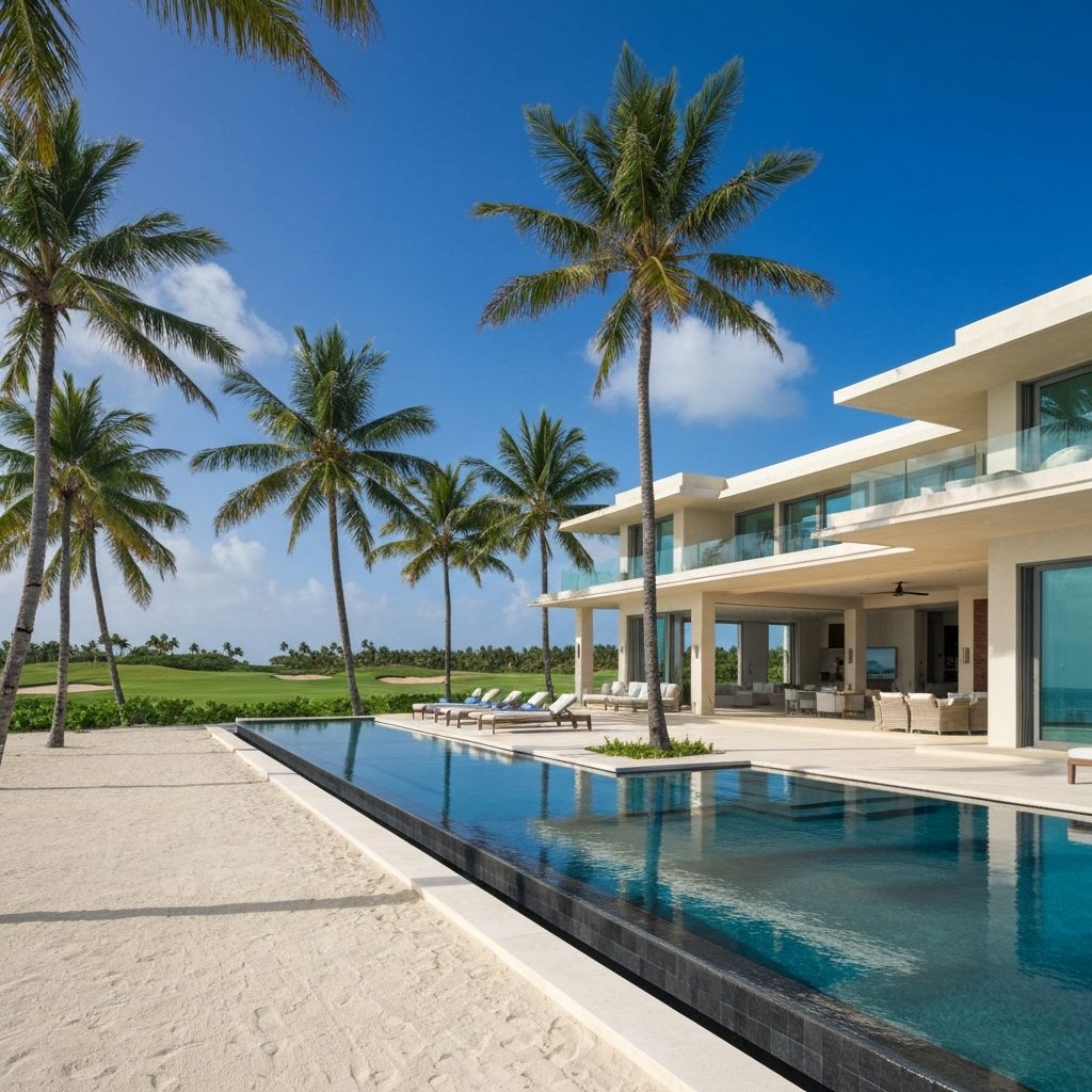 Tropical elegance meets world-class amenities at this stunning beachfront estate in Dorado, Puerto Rico